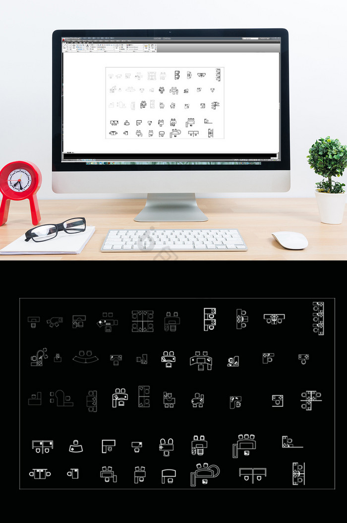 CAD工装办公桌模型图片