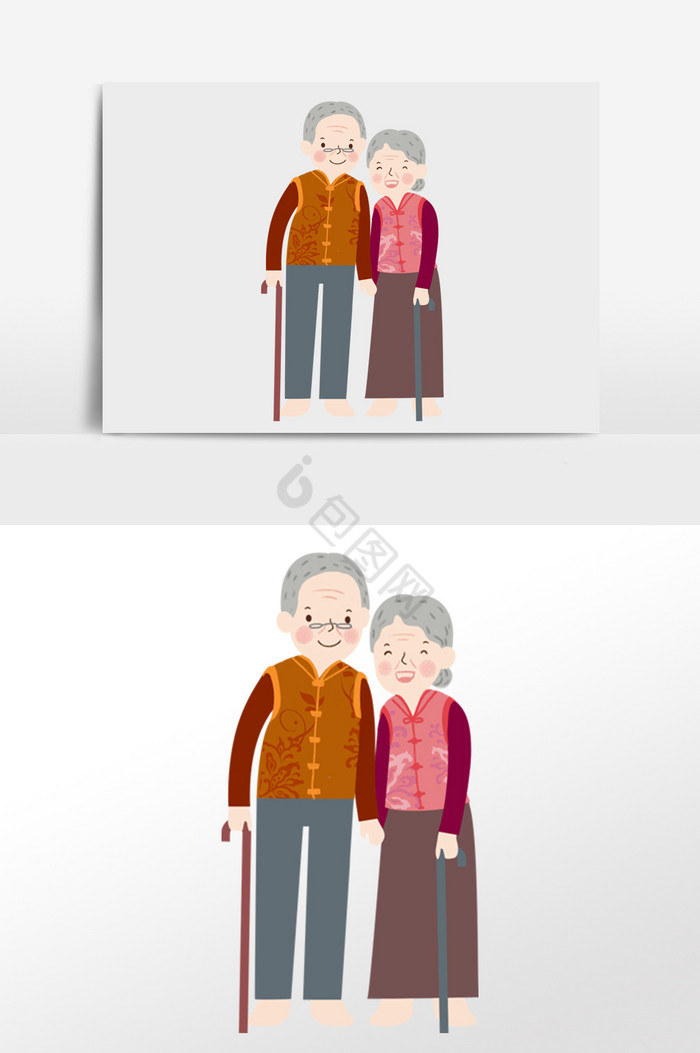 浪漫老爷爷老奶奶牵手依偎在一起