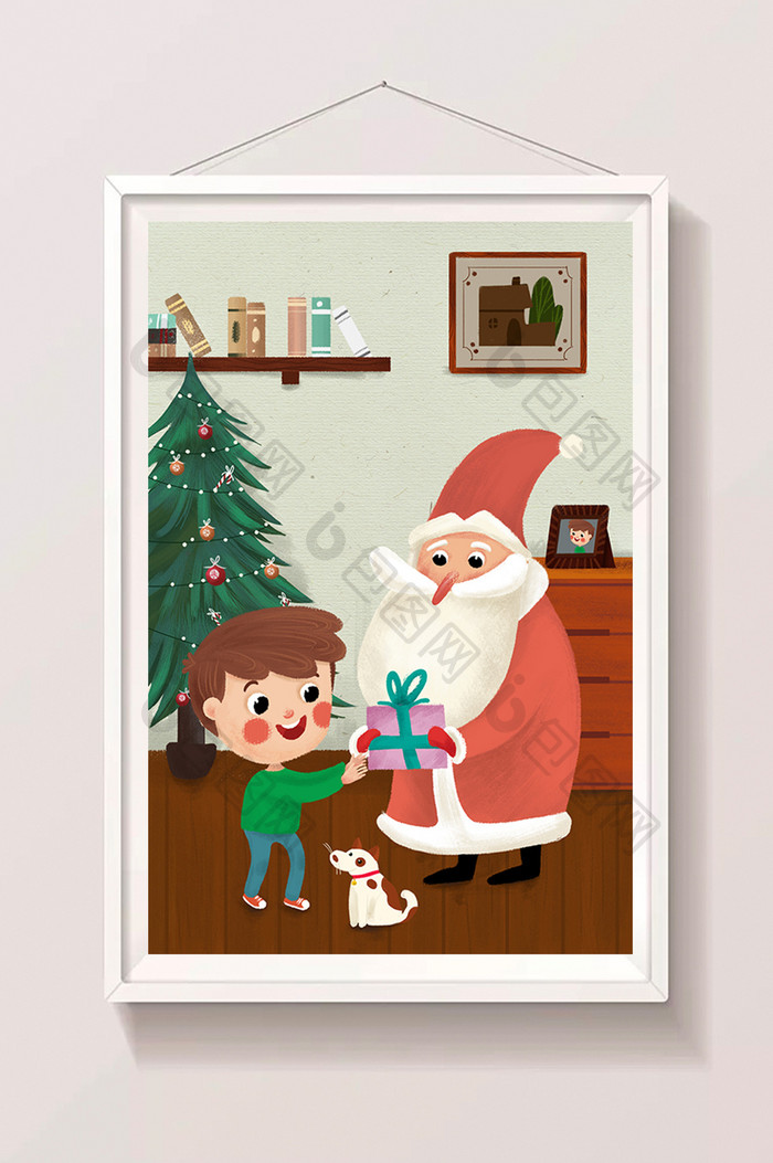 圣诞节圣诞老人送礼物手绘插画海报