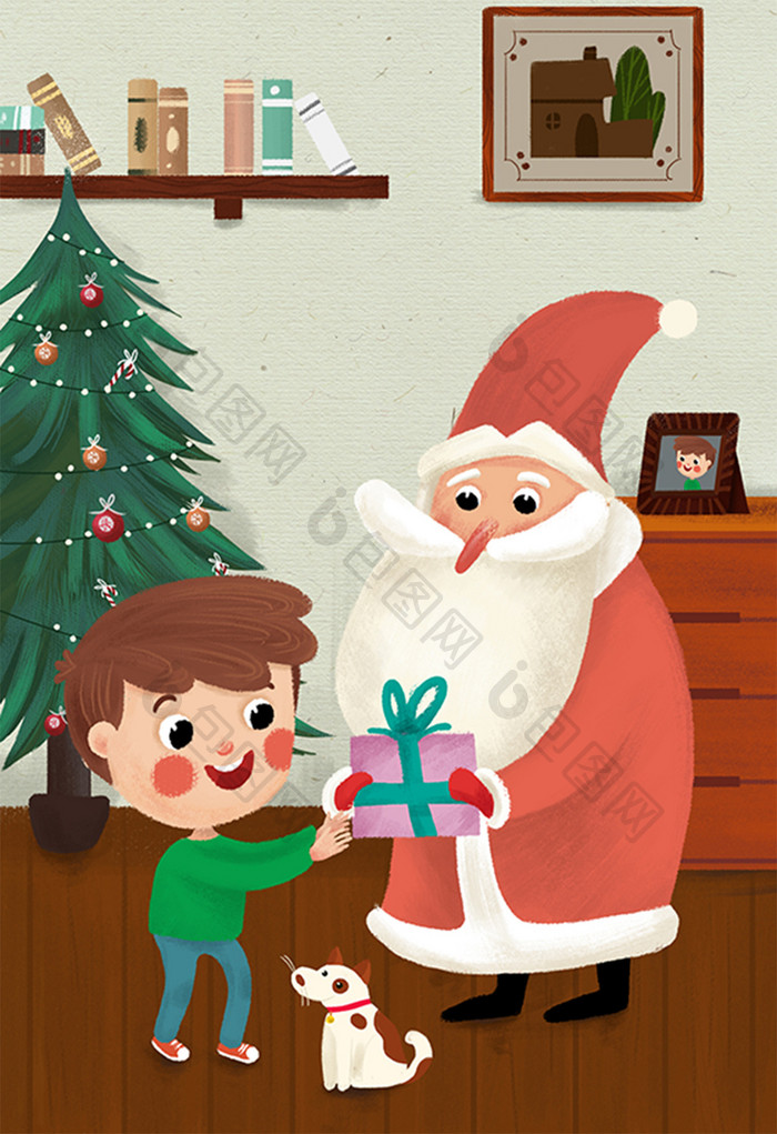 圣诞节圣诞老人送礼物手绘插画海报