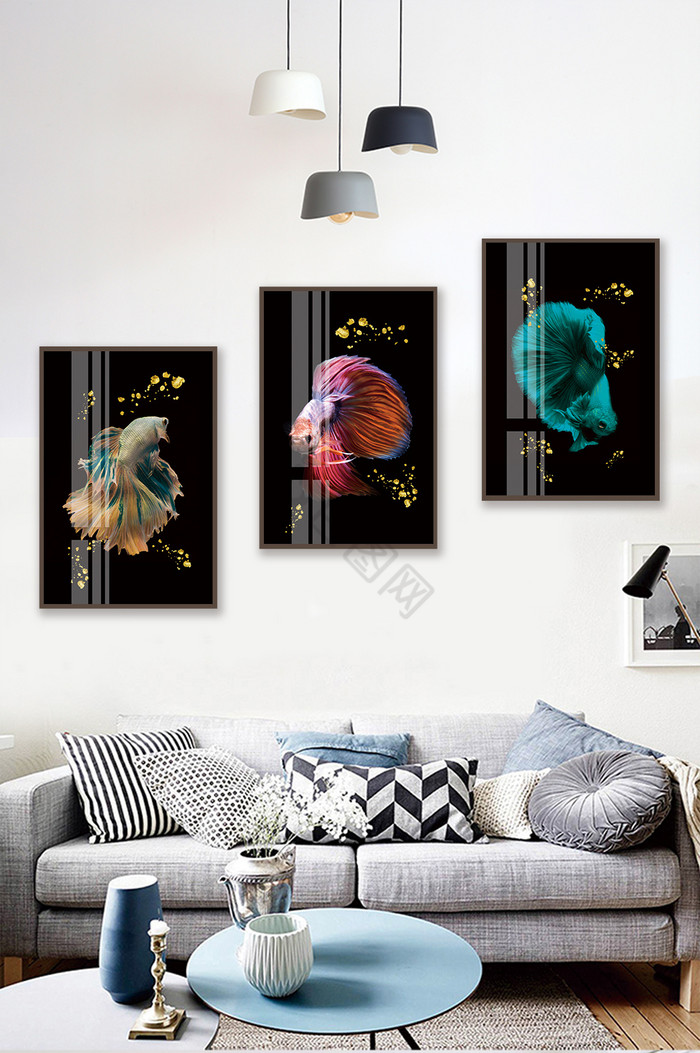 简欧动物鱼晶瓷创意客厅酒店装饰画图片