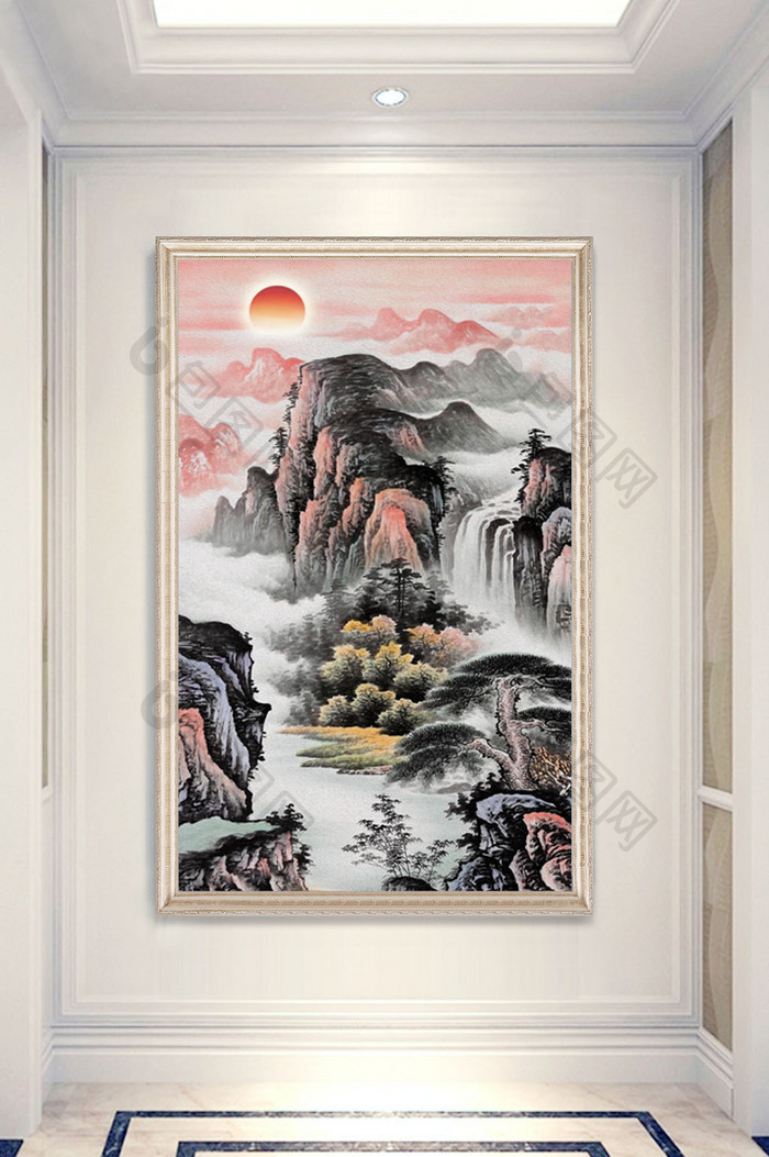 中式唯美意境山水画玄关装饰画