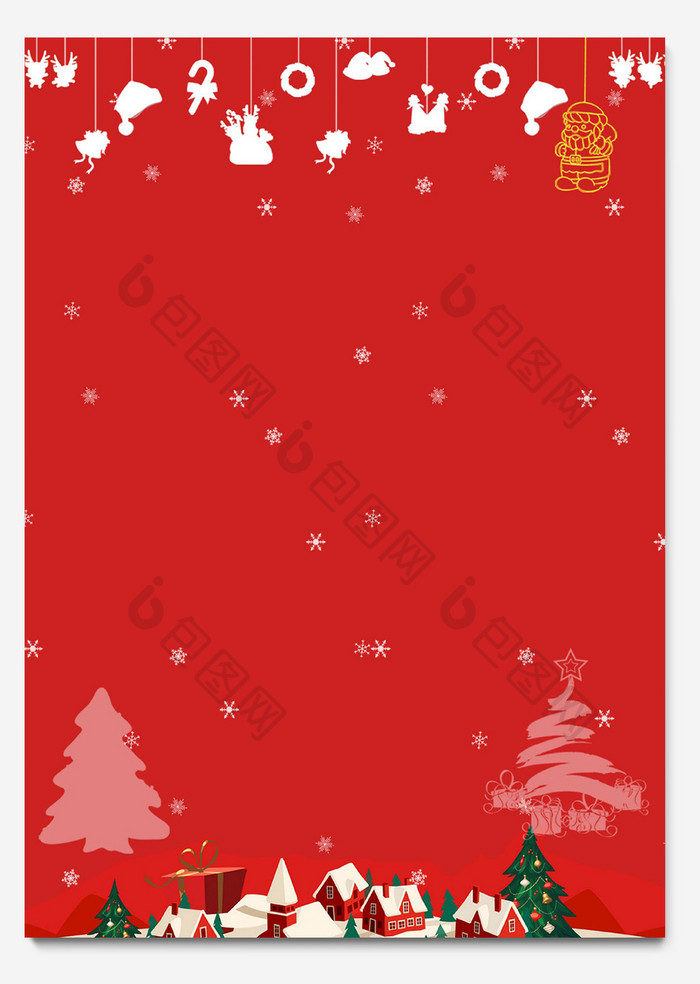 红色可爱圣诞节信纸背景Word模板
