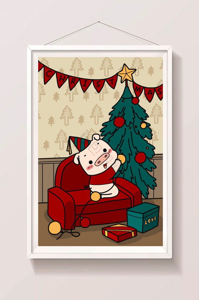 圣诞节猪猪插画图片