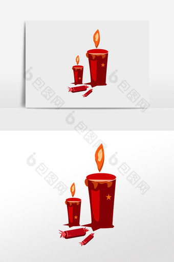 手绘圣诞节红色圣诞蜡烛插画元素图片