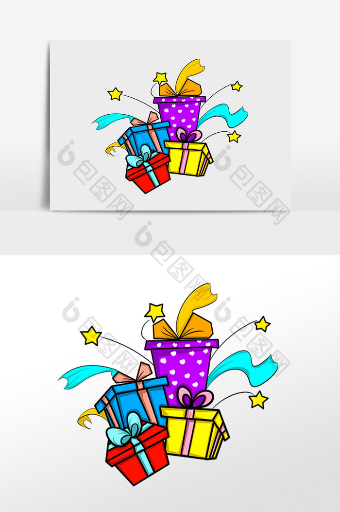 手绘节日彩色礼盒包装盒插画元素