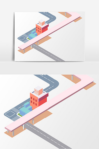 卡通建筑城市马路元素图片