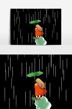 手拿绿叶遮雨的女孩图片