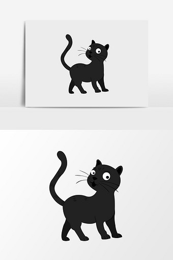 手绘回头黑猫插画元素图片
