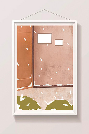 手绘雪中屋墙插画元素图片