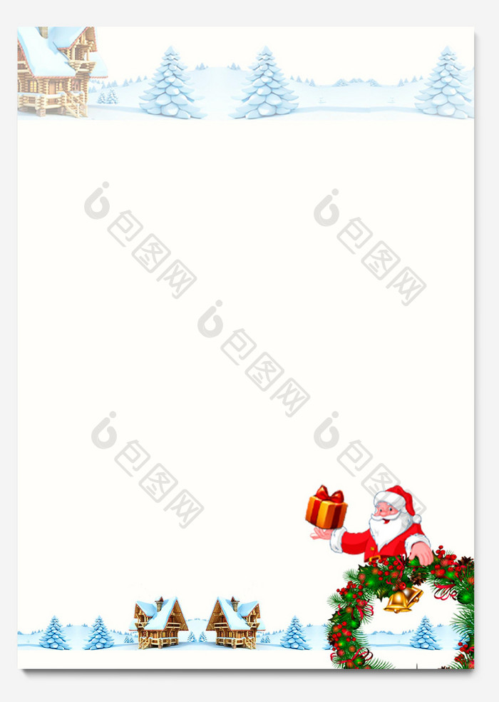 白色卡通圣诞节信纸背景Word模板
