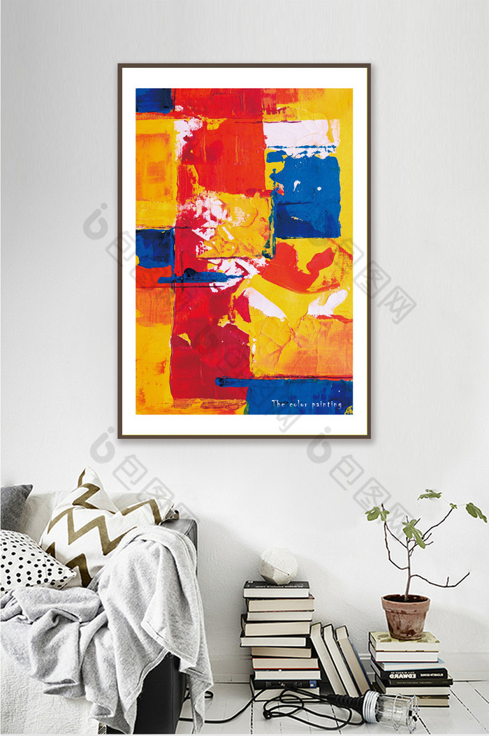 现代简约红黄蓝抽象油画客厅装饰画图片图片