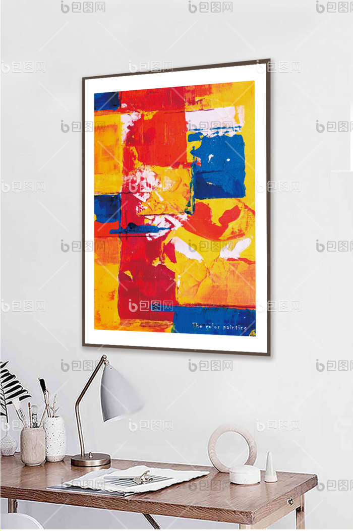 现代简约红黄蓝抽象油画客厅装饰画-现代简约红黄蓝抽象油画客厅装饰画效果图-【包图网】