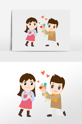 浪漫可爱卡通情侣送花求婚插画人物素材图片