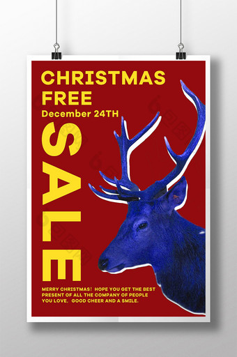 圣诞快乐销售蓝色麋鹿艺术海报图片