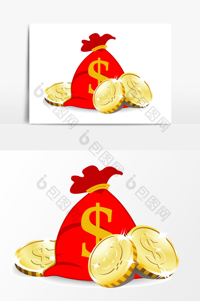 红色钱袋元素设计手绘