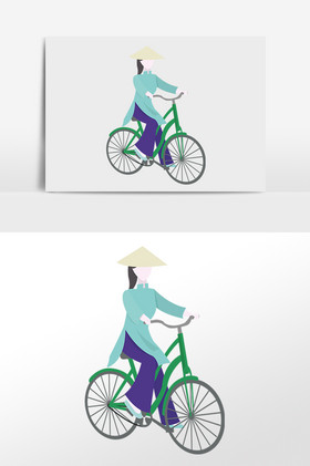越南妇女穿着服装骑在自行车上