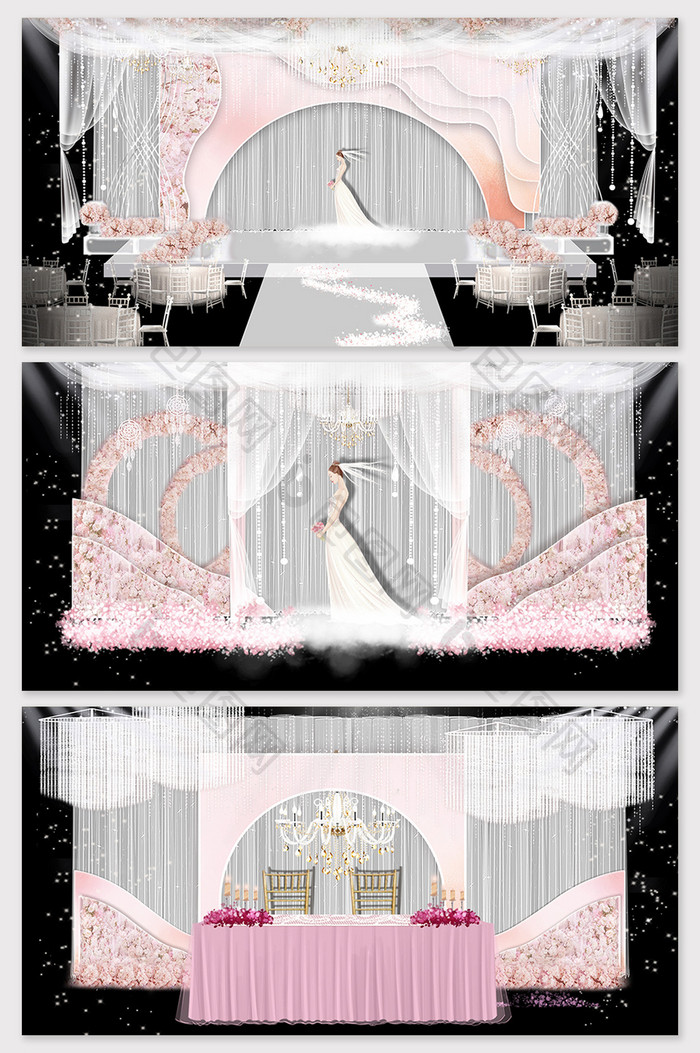 现代简约粉色欧式婚礼舞台布置效果图