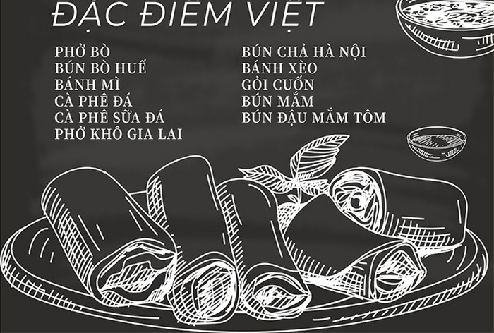 越南美食米粉线画简单海报