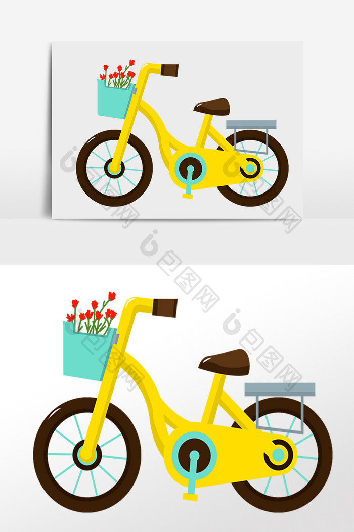 黄色的自行车，红色的花