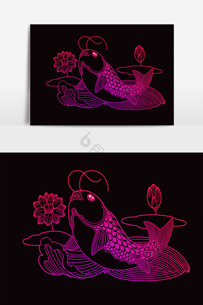 手画粉锦鲤鱼在湖与美丽的莲花图片
