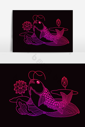 手画粉红色锦鲤鱼在湖与美丽的莲花图片
