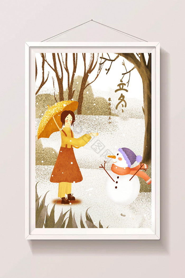 立冬冬天冬季雪景雪人插画图片