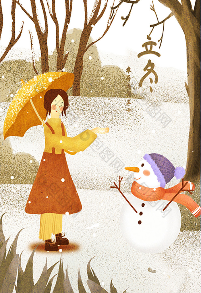 立冬冬天冬季雪景雪人主题插画