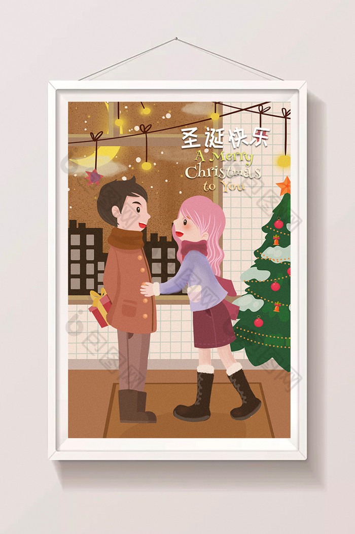 圣诞节2018圣诞节圣诞礼物情侣约会插画图片图片