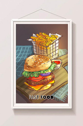 汉堡三明治快餐薯条美食美味主题插画图片