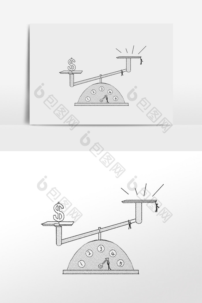 手绘天平线描插画素材