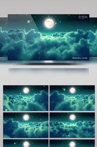 炫酷绿色色调夜晚星空云朵背景视频素材图片