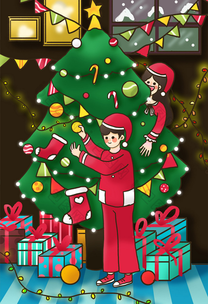 温馨可爱圣诞节Merry Chr插画海报