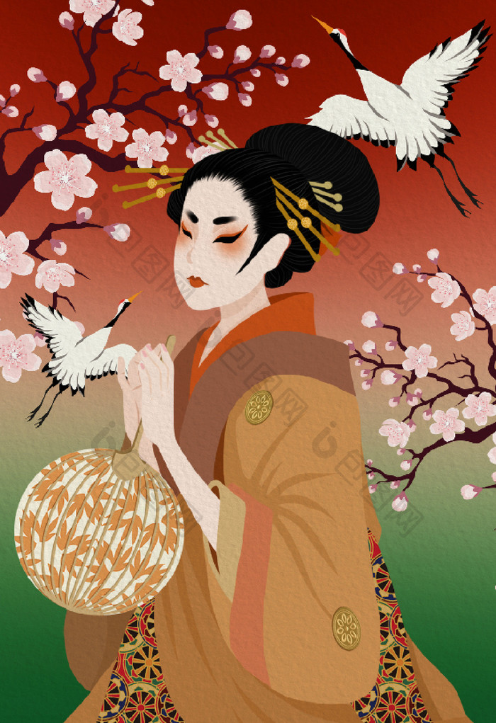 日式浮世绘风格日本古典美女插画