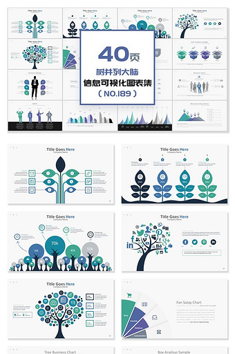 40页树关系并列大脑信息可视化PPT图表图片