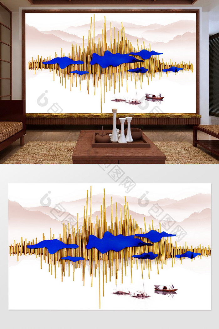 抽象山水唯美背景墙