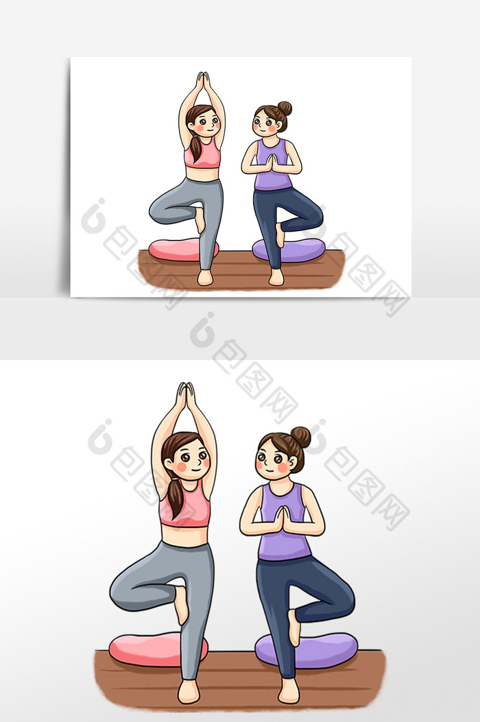 手绘养生锻炼瑜伽人物插画素材