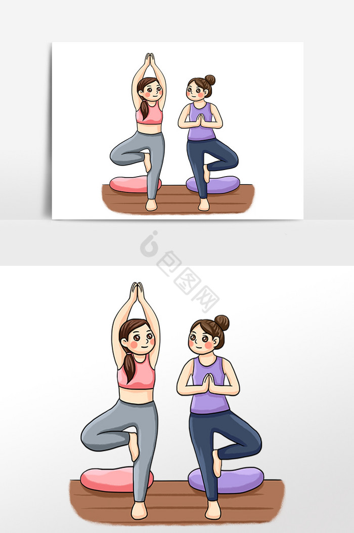 养生锻炼瑜伽人物插画图片