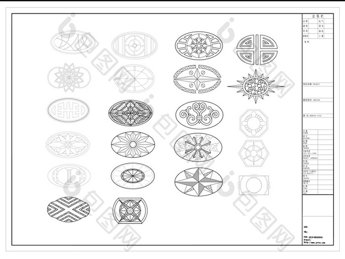 椭圆形地面拼CAD花图案