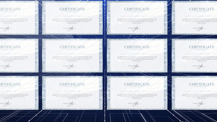 蓝色科技感文件证书奖牌展示AE模板