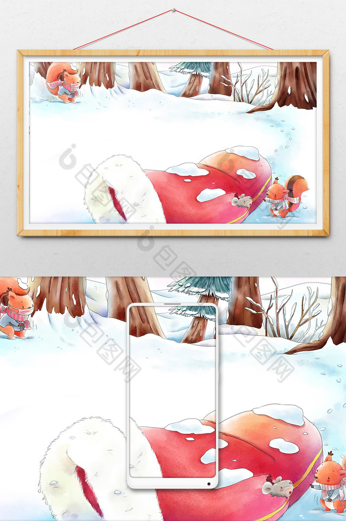插画冬天下雪的小松鼠图片图片