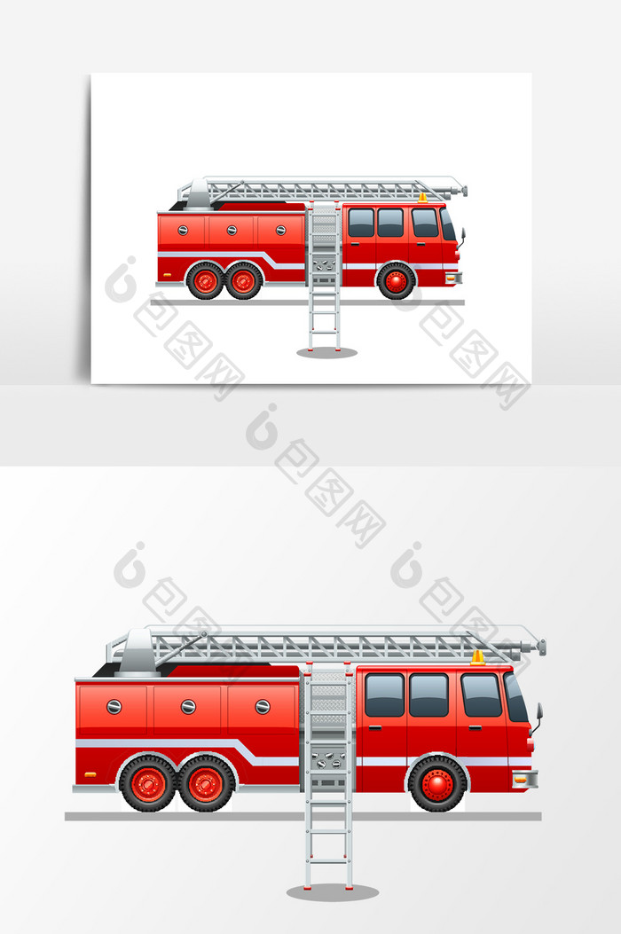 手绘消防车元素设计卡通