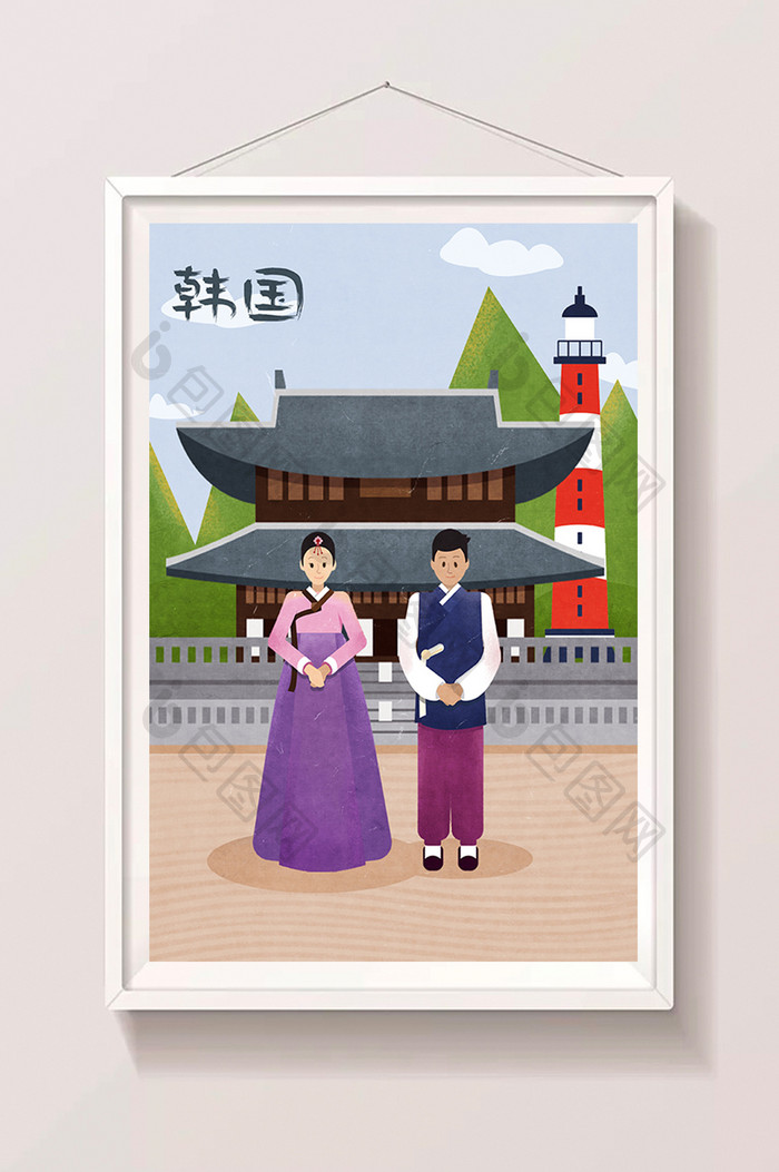 元旦出游新年出游韩国旅游地标建筑插画
