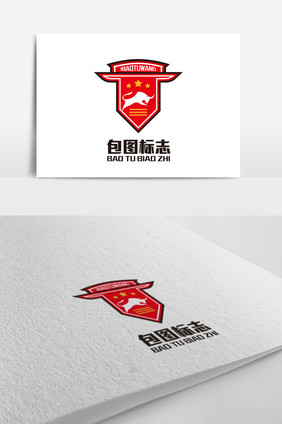 盾牌和牛标志logo设计