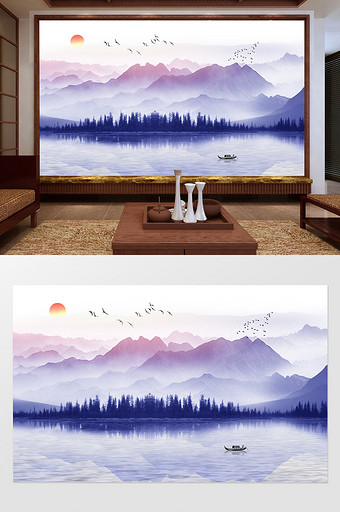 中国风意境唯美水墨山水风景电视背景墙图片
