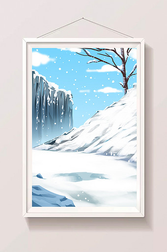 手绘漂亮雪路景色插画元素图片