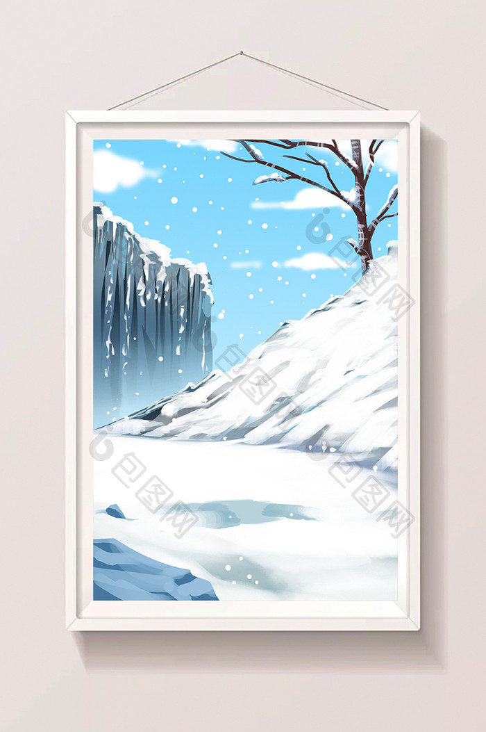 手绘漂亮雪路景色插画元素