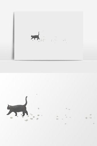 手绘雪地上的猫插画元素图片