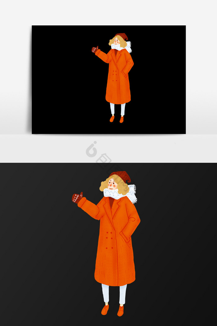 橙衣女人插画图片