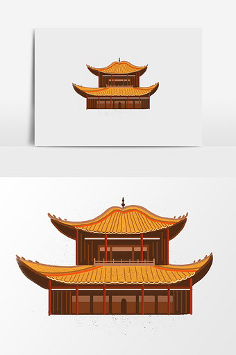 手绘寺庙插画元素图片
